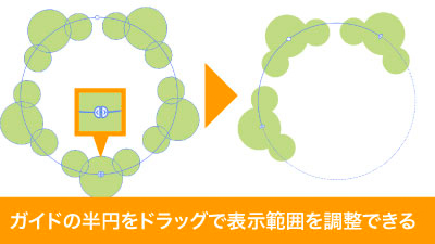 ガイドの半円をドラッグで円の中での表示エリアを設定できる