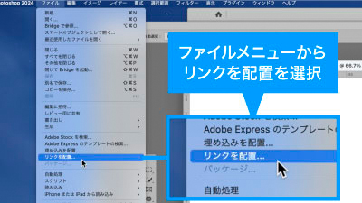 ファイルメニューからリンクを配置を選択