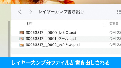 レイヤーカンプごとに個別ファイルとして書き出されます