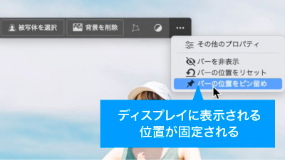 バーの位置をピン留めで好きな位置に固定できる