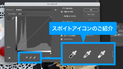 トーンカーブに3つ並んだスポイトをご紹介