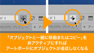 オブジェクトと一緒に移動またはコピーをはずせばオブジェクトがアートボードに追従しなくなる