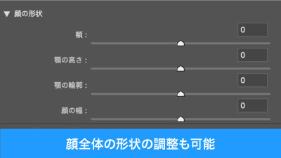 顔の輪郭等の調整も調整可能