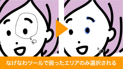 フォトショのなげなわツール同様フリーハンドで囲ったエリアのみ選択される