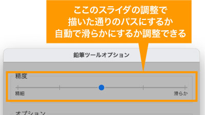 上部の精度スライダでアンカーポイントを増やして正確にするか減らして滑らかにするか調整できる