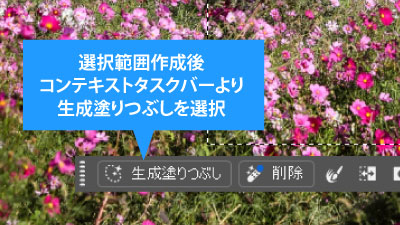 選択範囲を作成後コンテキストタスクバーより生成塗りつぶしを選択