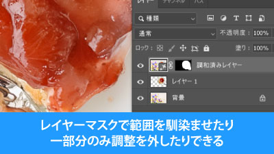 レイヤーマスクで範囲が指定されるので、適用範囲が調整可能