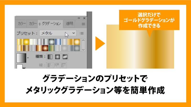 グラデーションプリセットでゴールドグラデーションも手間いらず